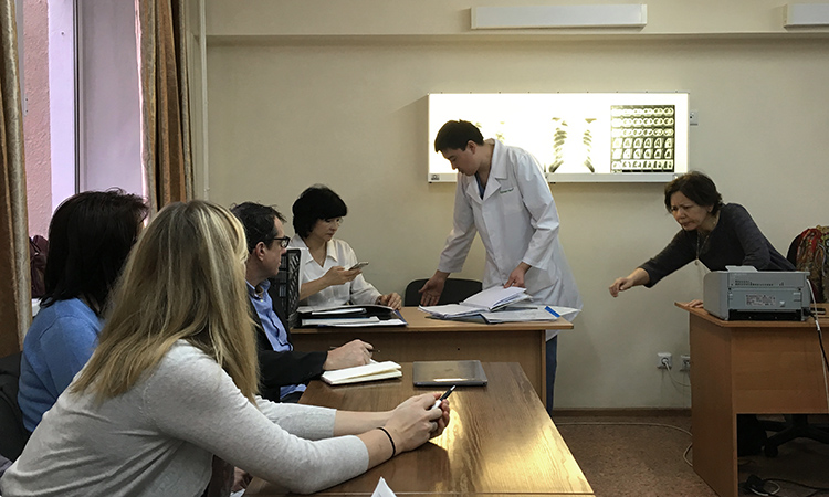 PIH and PIH-affiliated clinicians discuss the case of the first patient in Kazakhstan to receive a new treatment regimen that includes Bedaquiline. (Photo by Askar Yedilbayev / Partners In Health)