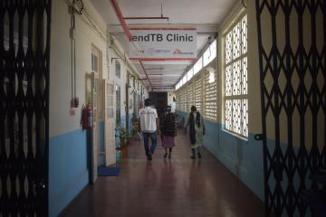 Medecins sans Frontieres (MSF) Counsellor Sagar Kumar Patra accompanying the patient to endTB clinic in Aundh Chest Hospital, Pune, India.